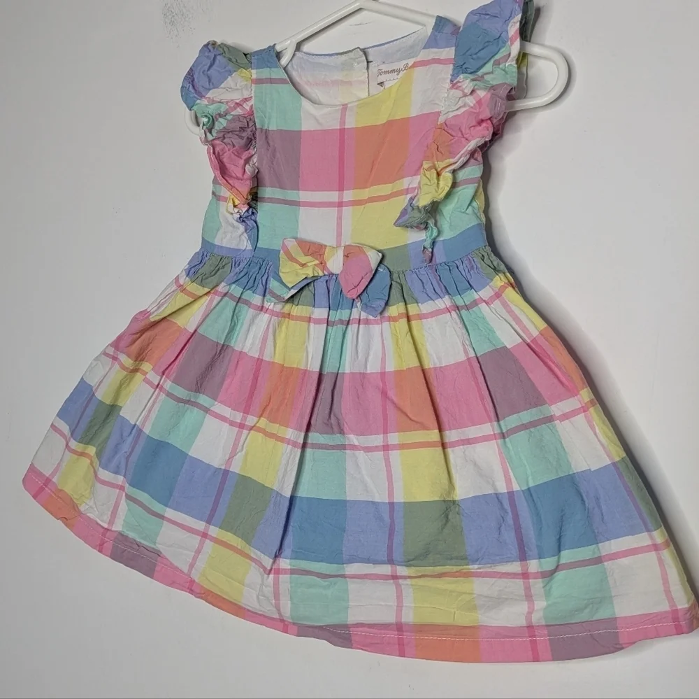 ✨3/$15 Tommy Bahama Pink Blue Yellow Plaid Cotton Ruffle Dress 6-9Mo